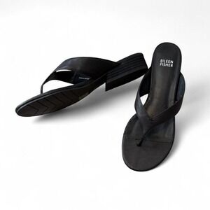 Eileen Fisher Black Leather Minimalist Sandals, Women's Size 8
